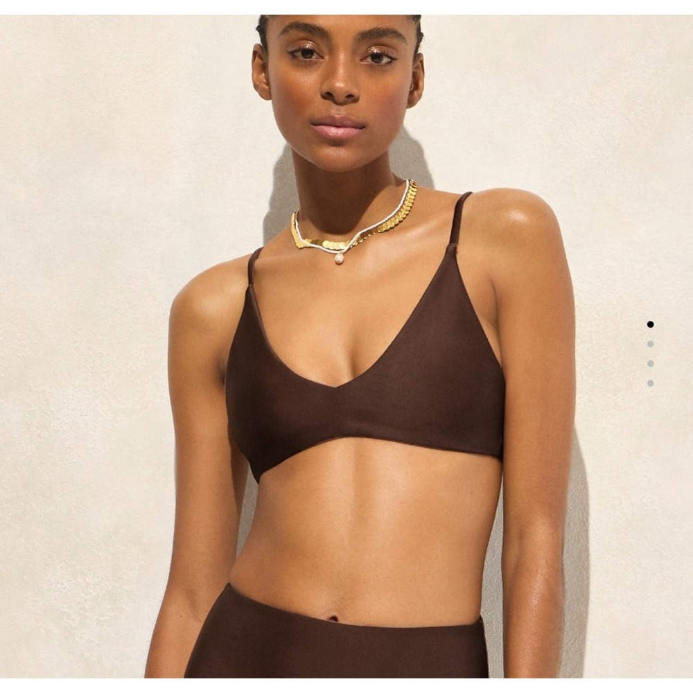 J.Crew Classic Sculpt Brown V-Neck Bikini Top Size Large Beach Poolside Cruise